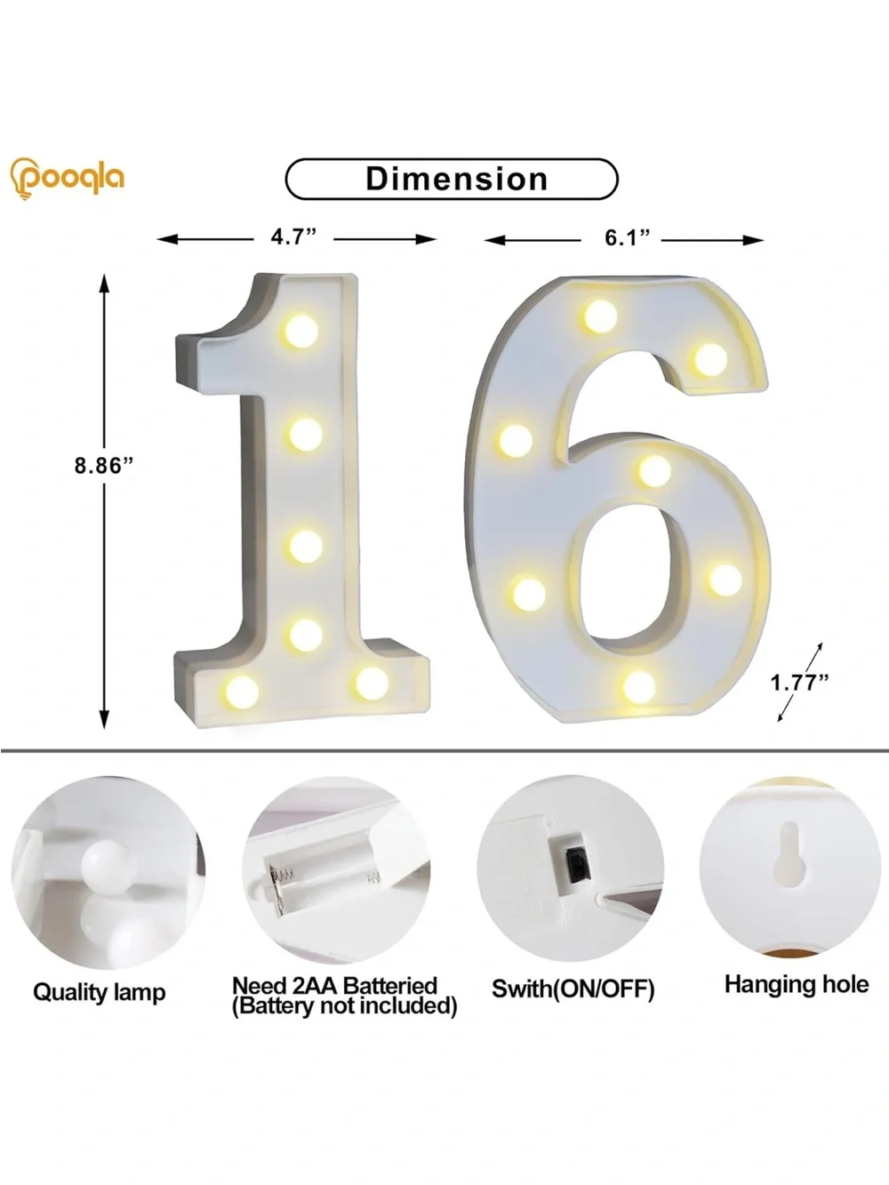 LED Marquee Number '16' Light - White new
